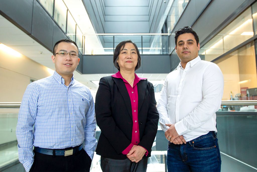 From left to right: Brian Lu, Shirley Wu and Amin GhavamiNejad (photo by Steve Southon)