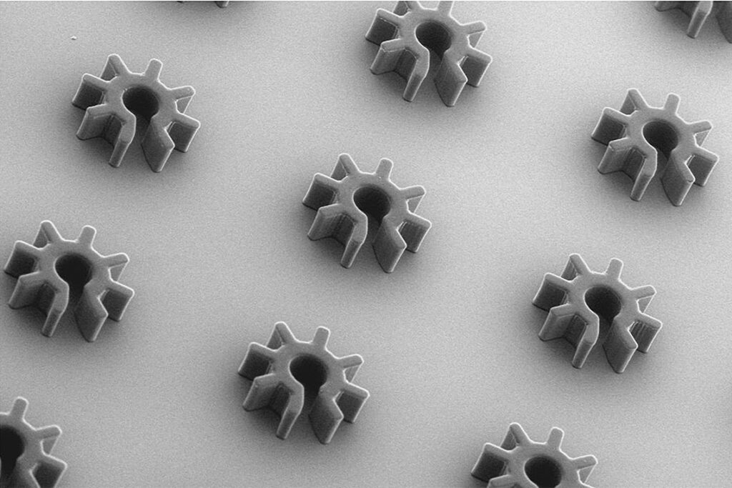 The microrobots pictured look like cogwheels with an opening in one side.